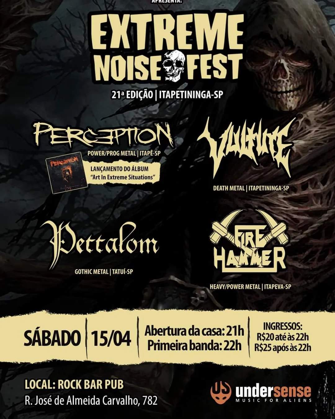 Extreme Noise Fest reúne as bandas Perc3ption, Vulture, Pettalom e Fire Hammer em Itapetininga-SP