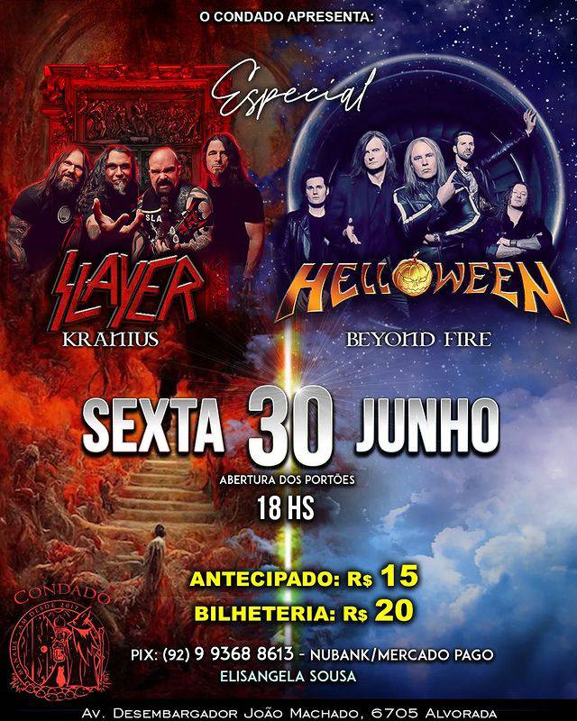 Beyond Fire e Kranius fazem tributo a Slayer e Helloween em Manaus dia 30 de Junho 