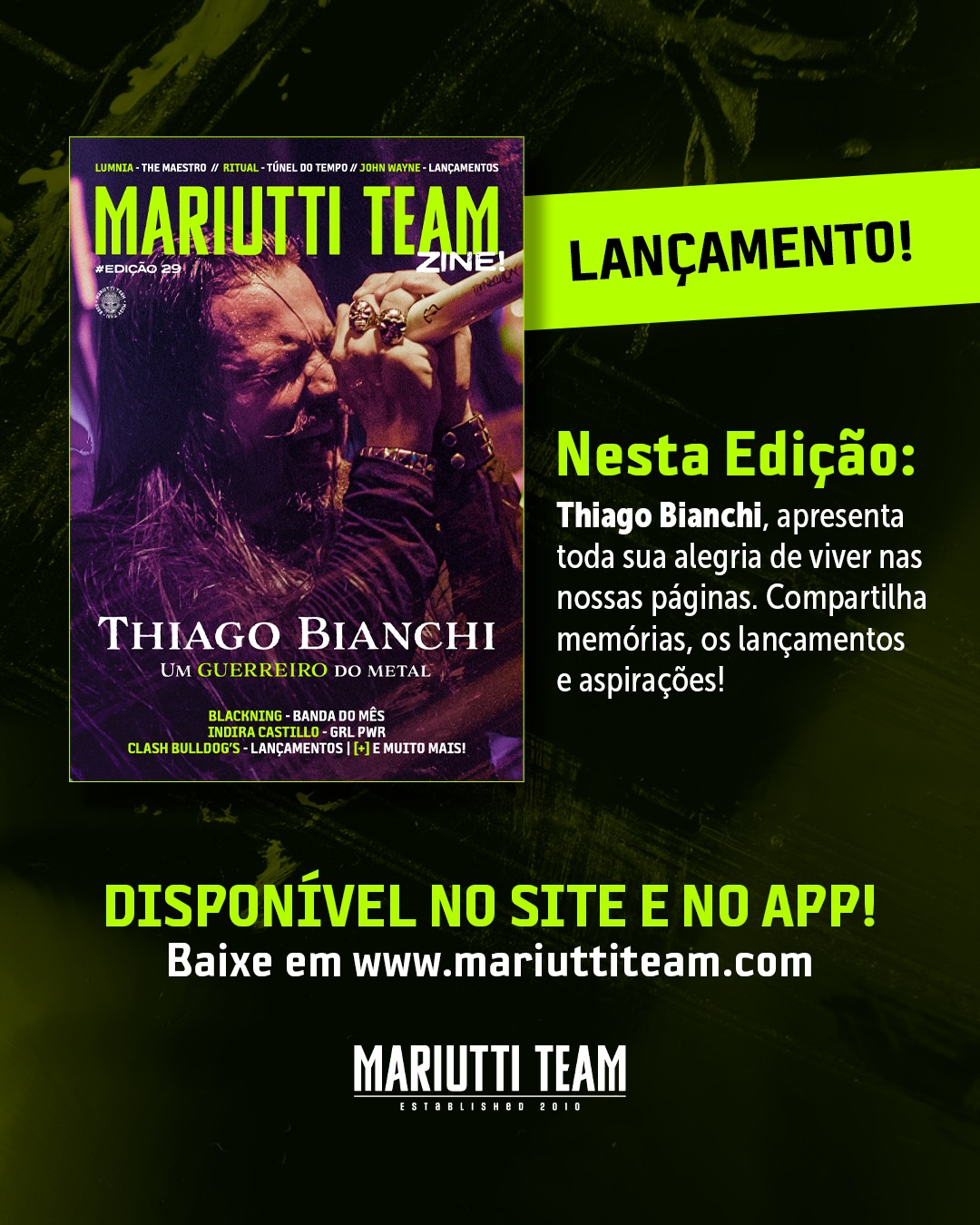 Lançada a 29ª edição do Mariutti Team Zine com Thiago Bianchi da Noturnall e Estúdio Fusão na capa
