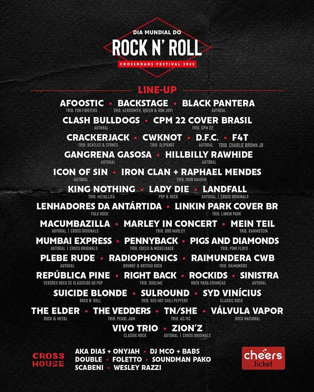 Festival Crossroads Dia Mundial do Rock 2023 com Sinistra, Black Pantera, Clash Bulldog’s, Plebe Rude, Gangrena Gasosa e mais 