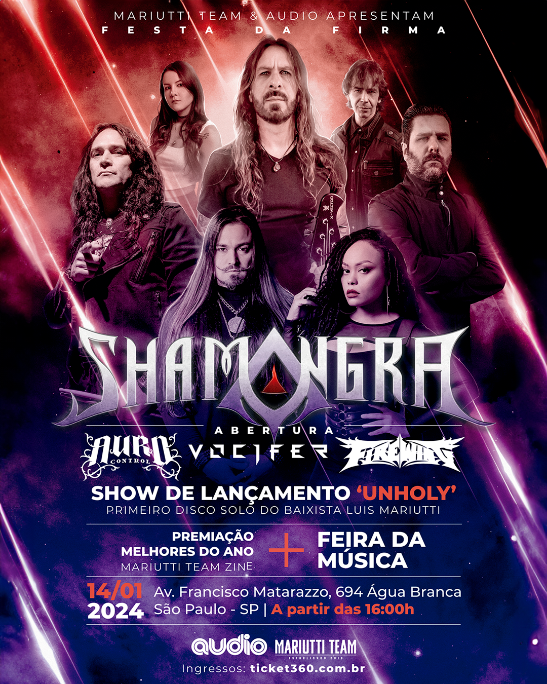 SHAMANGRA celebra trajetória de Shaman e Angra na Festa da Firma do Mariutti Team em Janeiro na Áudio