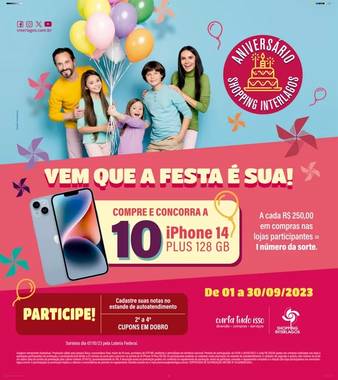 Shopping Interlagos promove campanha de aniversário com sorteio de dez iPhones 14 Plus