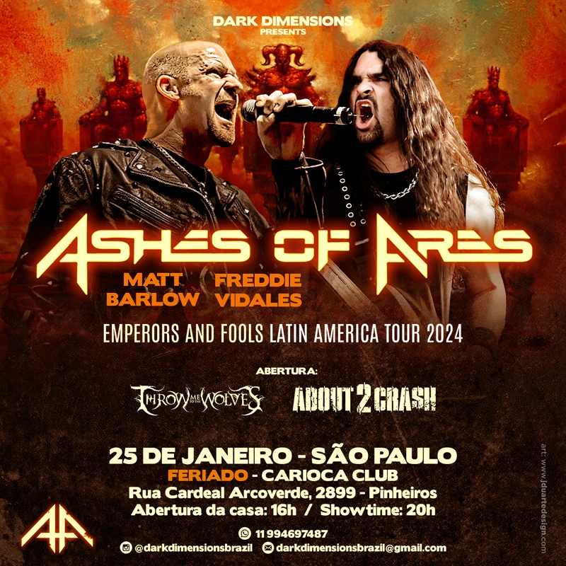 Ashes Of Ares, de Matthew Barlow e Freddie Vidales (ex-Iced Earth), estreia no Brasil em única apresentação!