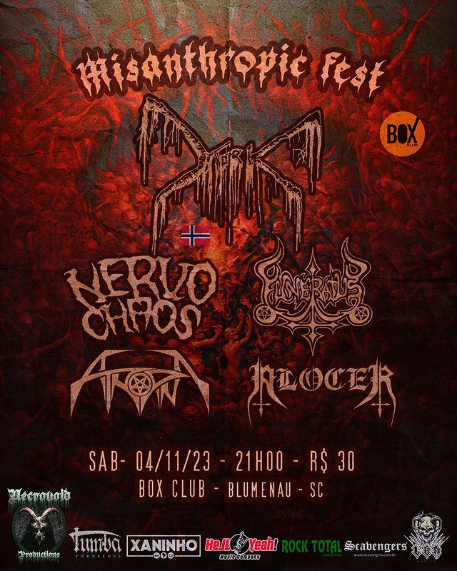 Misanthropic Fest com Mork (Noruega), Nervochaos, Funeratus, Atropina e Alocer em Blumenau-SC dia 04 de Novembro