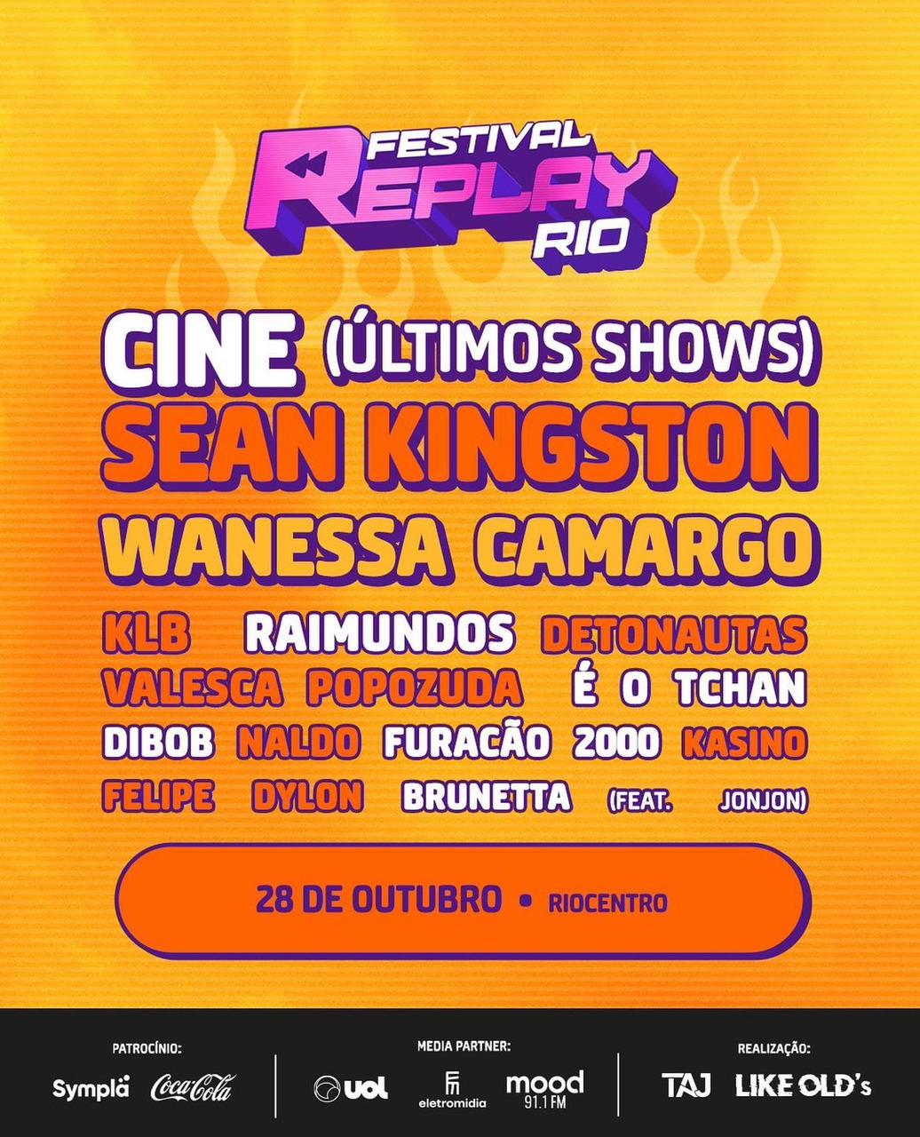 Primeira edição do Festival Replay RJ acontece neste sábado (28) com shows de Sean Kingston, Cine, KLB, Wanessa Camargo, Raimundos e muito mais