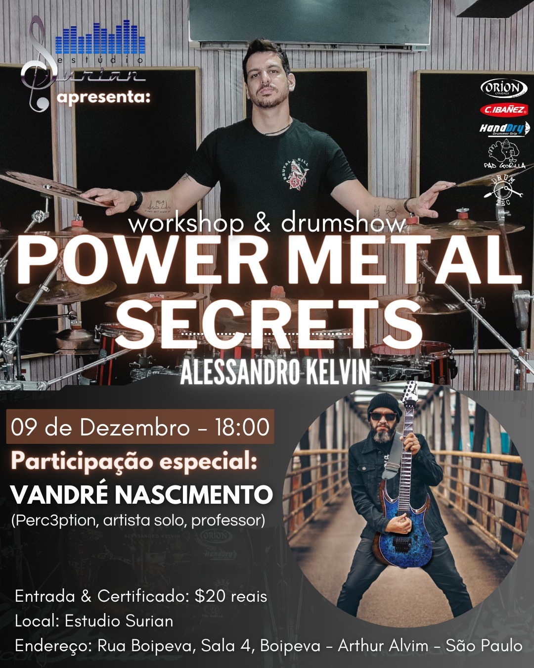 Renomado baterista Alessandro Kelvin promove Workshop e Drumshow “Power Metal Secrets” em São Paulo