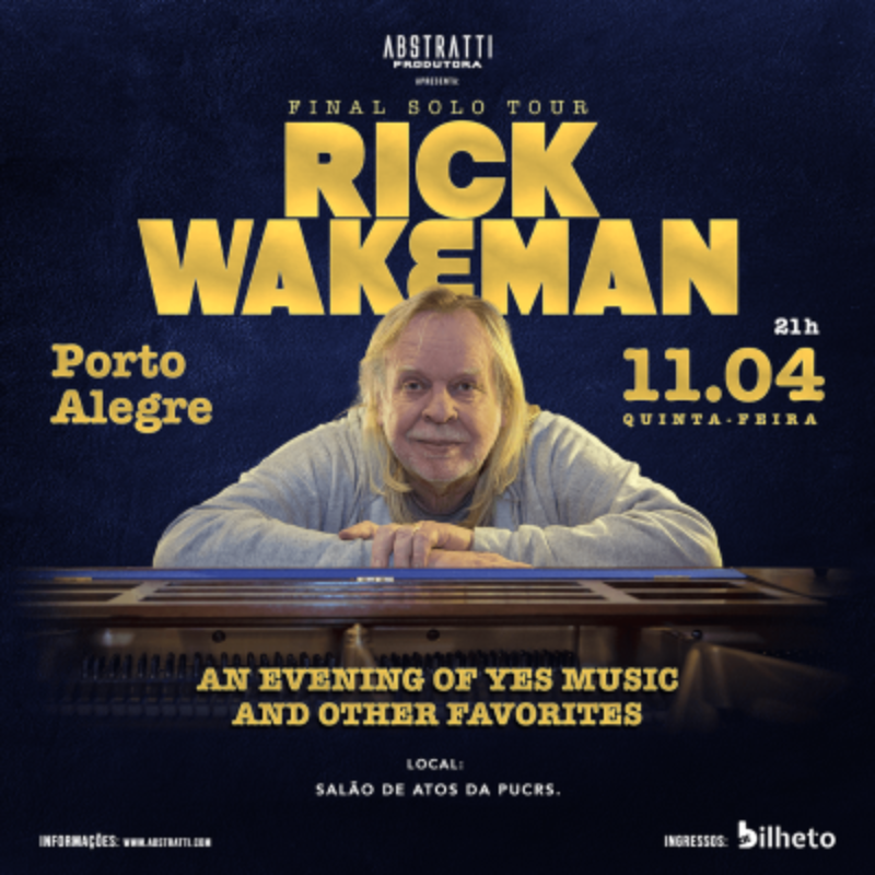 Rick Wakeman confirma show da turnê “The Final Solo Tour” em Porto Alegre dia 11 de abril 