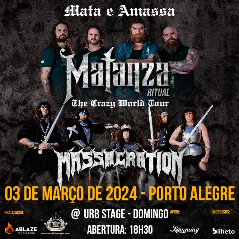 Turnê “Mata e Amassa” traz Matanza Ritual e Massacration a Porto Alegre neste domingo (3/3)