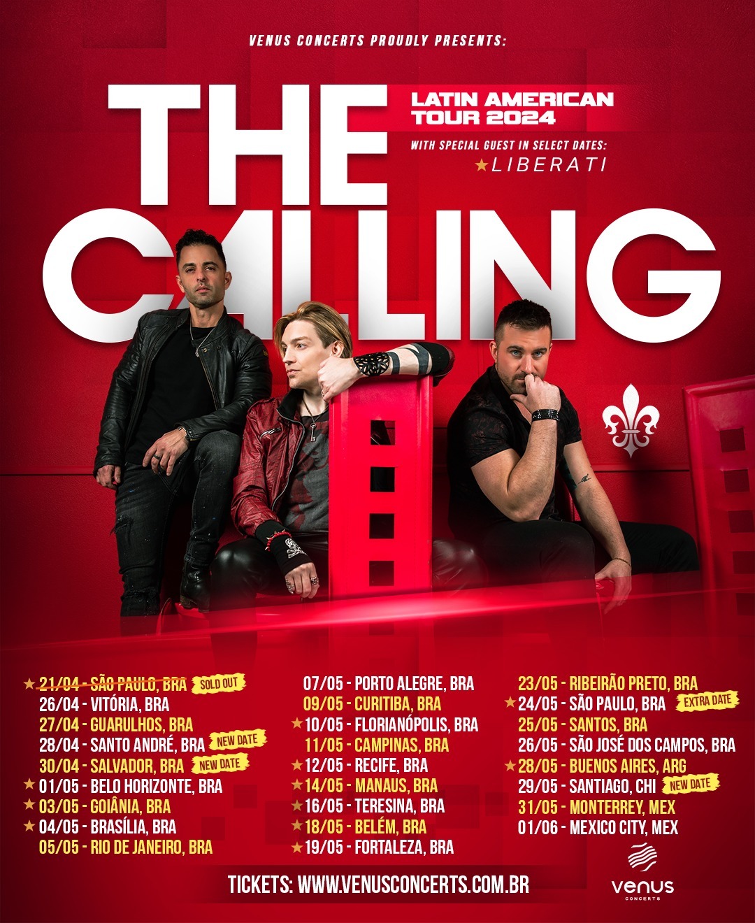 Com novas datas, The Calling fará 22 shows pelo Brasil