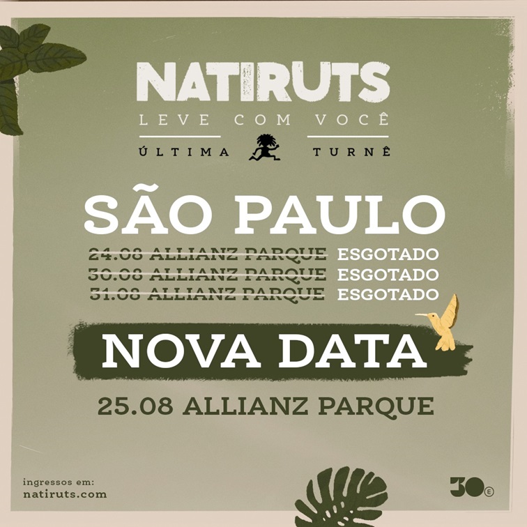 Natiruts vende 150.000 ingressos em São Paulo e anuncia quarta data no Allianz Parque