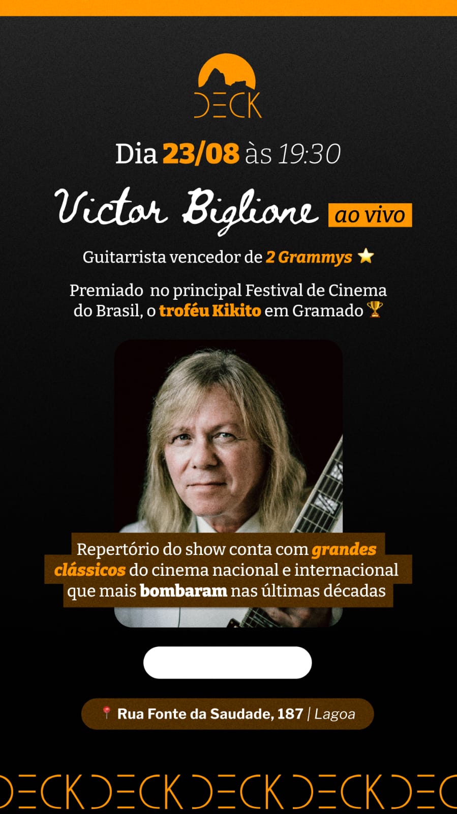 Victor Biglione é a grande atração na estreia do projeto Deck Music, na Lagoa 