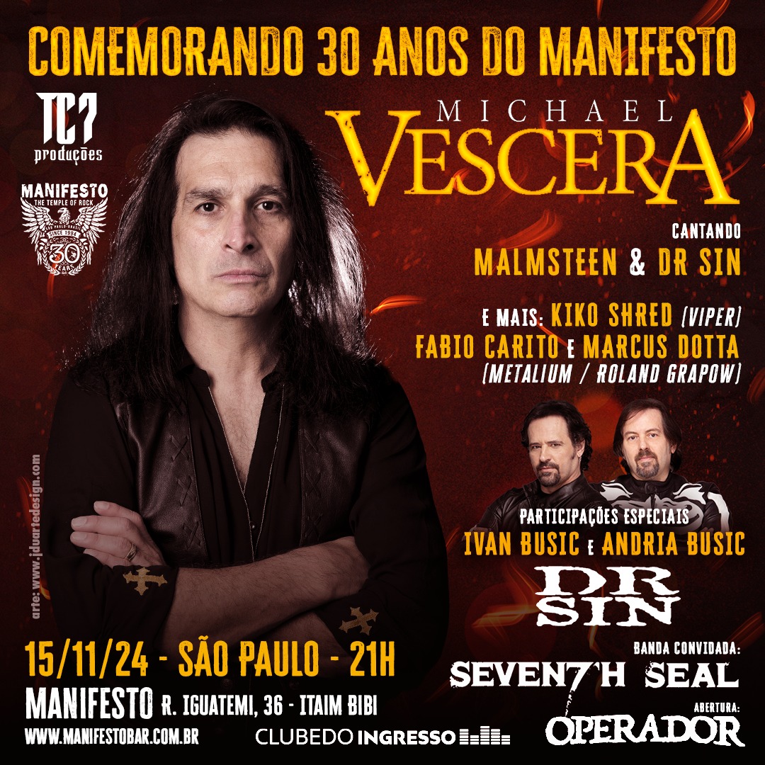 Manifesto anuncia festa de 30 anos com Michael Vescera e membros do Dr Sin