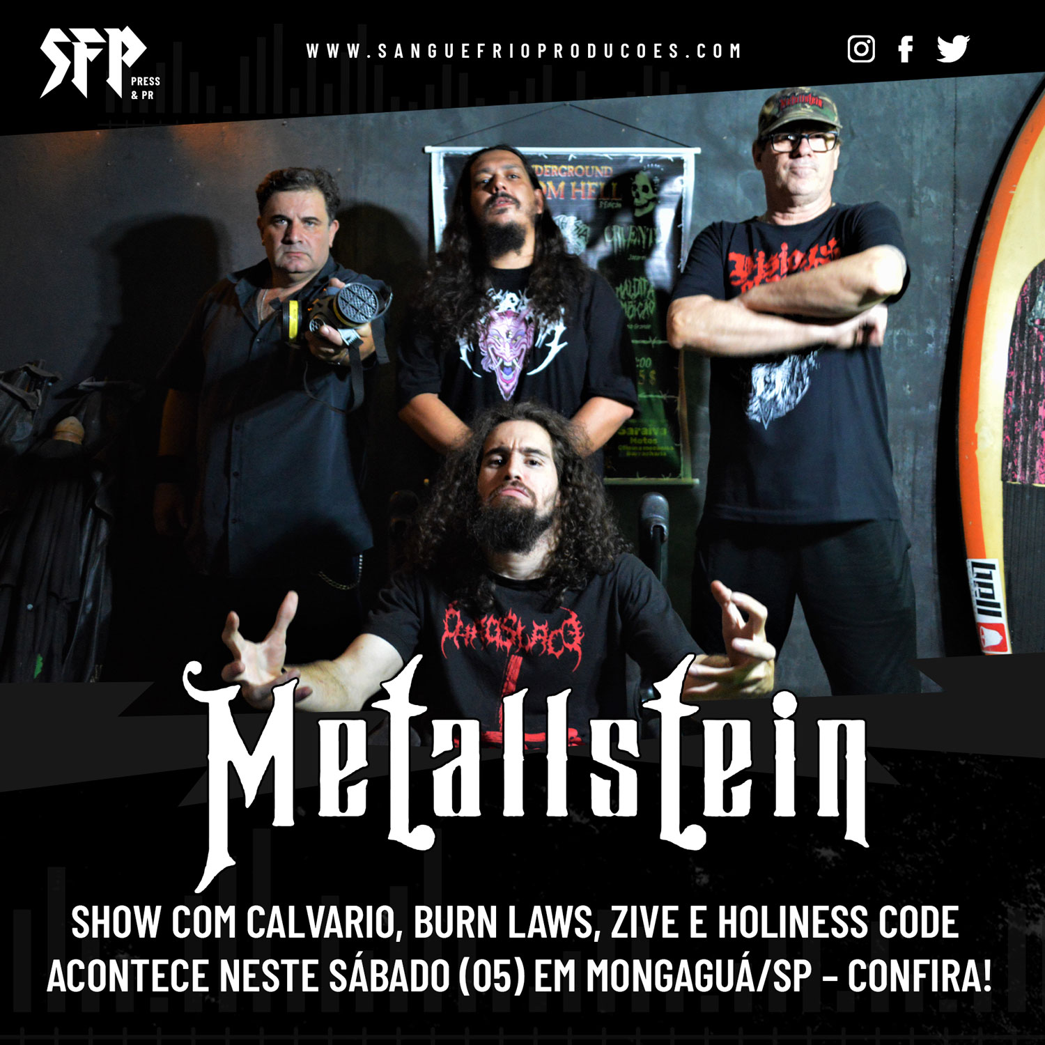 METALLSTEIN: Show com Calvario, Burn Laws, Zive e Holiness Code acontece neste sábado (05) em Mongaguá/SP